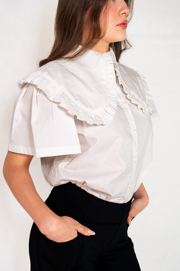 Cute lapel collar Cotton blouse